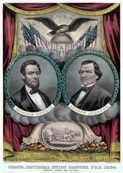 Groot Nationaal Unievaandel voor 1864 door Currier and Ives