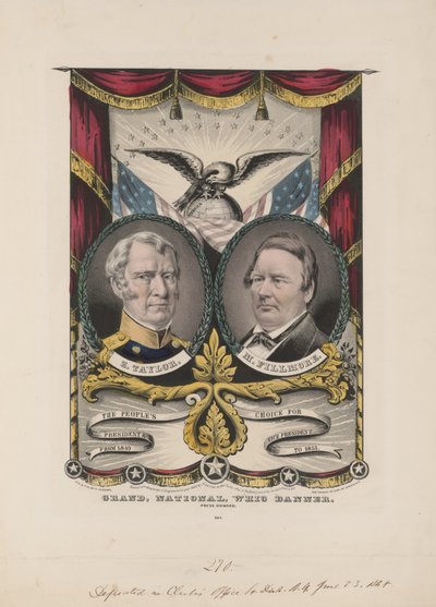 Groot nationaal Whig-banner, ca. 1848 door Currier and Ives