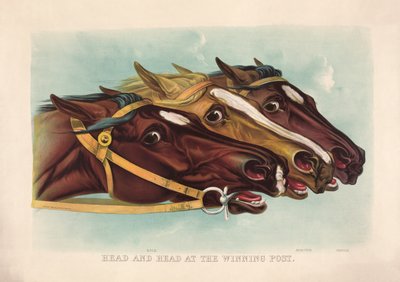 Hoofd aan hoofd bij de finish door Currier & Ives door Currier and Ives