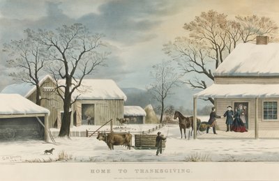 Thuis voor Thanksgiving door Currier and Ives
