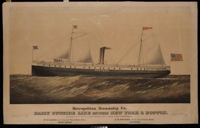 Metropolitan Steamship Co. dagelijkse buitenlijn tussen New York & Boston... Neptunus door N. and Ives J.M. (1824 95) Currier