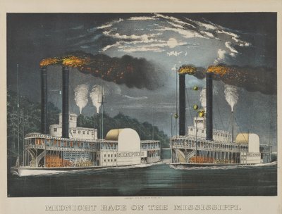 Middernachtrace op de Mississippi door Currier and Ives