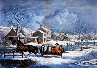 Nieuw Engeland in de winter door Currier and Ives