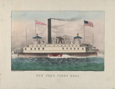 New York veerboot, ca. 1860-65 (handgekleurde lithografie) door Currier and Ives