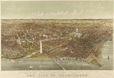 De Stad Washington: Vogelvlucht vanaf de Potomac naar het Noorden door Currier and Ives
