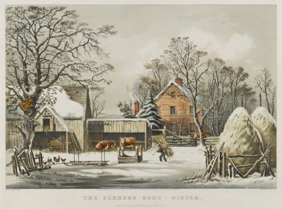 Het Boerenhuis - Winter door Currier and Ives