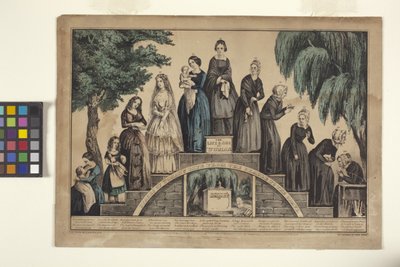 Het Leven en de Leeftijd van de Vrouw / Stadia van het Leven van de Vrouw van de Wieg tot het Graf door N. and Ives J.M. (1824 95) Currier
