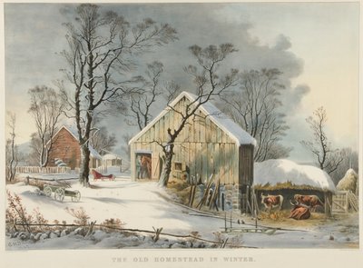 Het Oude Landhuis in de Winter door Currier and Ives