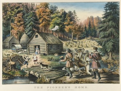 Het huis van de pionier aan de westelijke grens door Currier and Ives