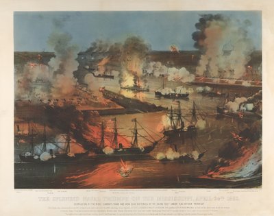 De schitterende zegetocht op de Mississippi, 24 april door Currier and Ives