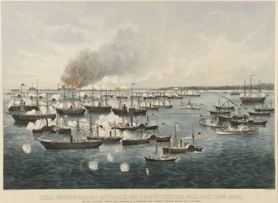 De overwinning op Fort Fisher, 1865 (kleur lithografie) door Currier and Ives