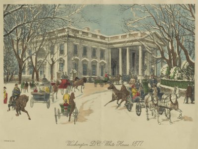 Het Witte Huis, Washington D.C. 1877 door Currier and Ives