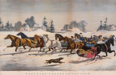 "Trotting Cracks" in de sneeuw door Currier and Ives