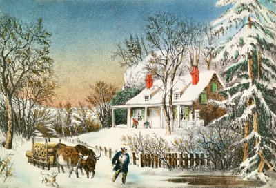 Het Thuisbrengen van de Boomstammen, Winterlandschap, 19e eeuw door N. and Ives, J.M. Currier