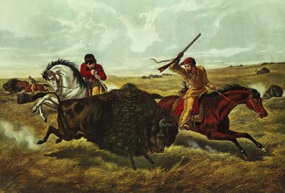 Leven op de prairie - de buffeljacht, 1862 door N. and Ives, J.M. Currier