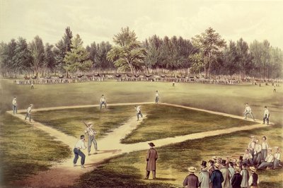Het Amerikaanse Nationale Spel van Honkbal - Grote Wedstrijd op Elysian Fields, Hoboken, NJ, 1866 door N. and Ives, J.M. Currier