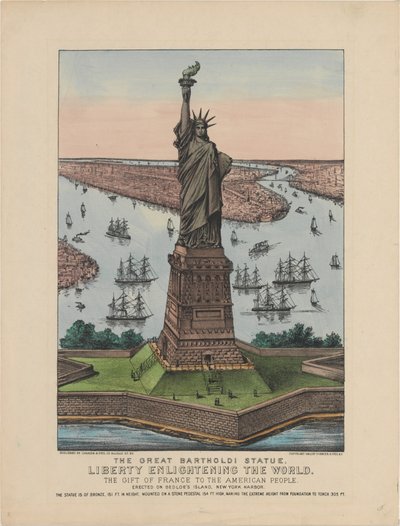 Het Grote Bartholdi Standbeeld – Vrijheid Verlicht de Wereld door N. and Ives, J.M. Currier