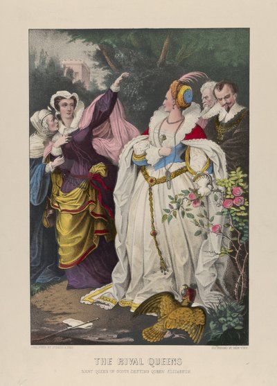 De Rivaliserende Koninginnen, Mary Queen of Scots Daagt Queen Elizabeth Uit door N. and Ives, J.M. Currier