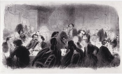Anonieme lithografie die literaire en artistieke persoonlijkheden in de jaren 1850 vertegenwoordigt door Nadar