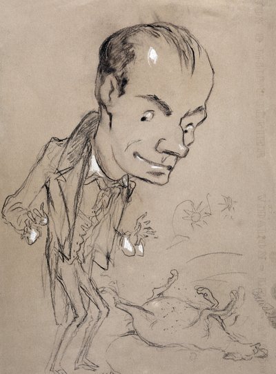 Baudelaire verbaast zich voor een dood paard en op zijn rug. Voorstelling van Charles Baudelaire Franse dichter (1821-1867) door Nadar