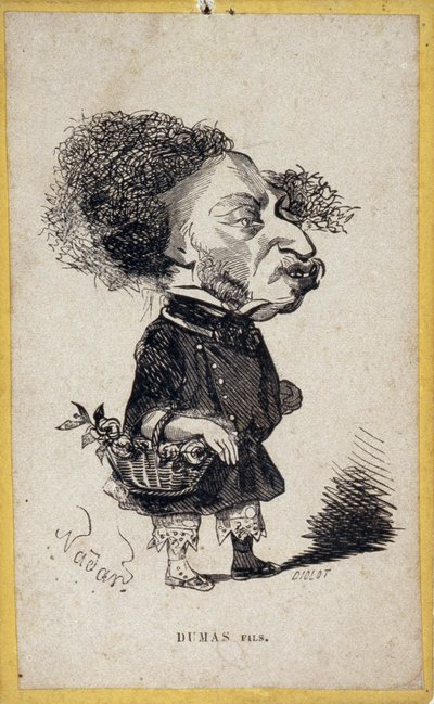 Portret-karikatuur door Alexandre Dumas Jr. (1824-1895), Franse schrijver. Cartoon door Gaspard Felix Tournachon alias Felix Nadar (1820-1910) door Nadar