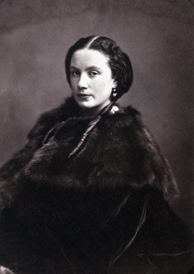 Portret van Madame Pichat. Portret van een chique vrouw met Engelse krullen en een bontjas. Fotografie door Felix Nadar door Nadar