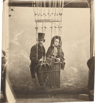 Zelfportret met vrouw Ernestine in een ballon gondel door Nadar