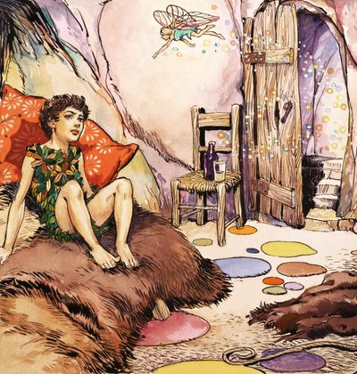 Peter Pan in gesprek met Tinkerbell, illustratie uit 