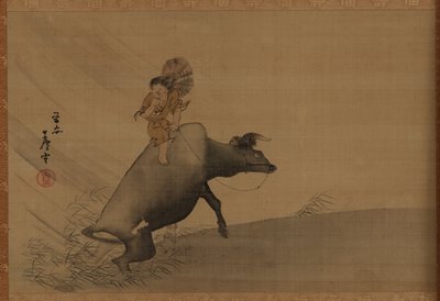 Herderjongen op een waterbuffel in een regenstorm, Edo-periode, late 18e eeuw door Nagasawa Rosetsu