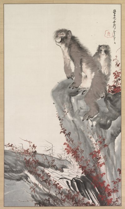Apen bij een stroom, midden 1800s door Nagasawa Rosetsu