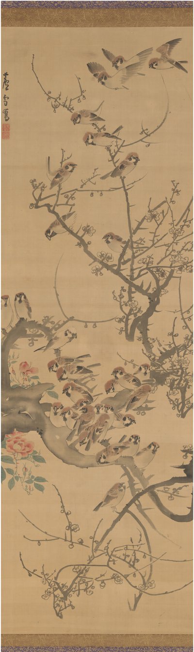 Mussen in een pruimenboom door Nagasawa Rosetsu