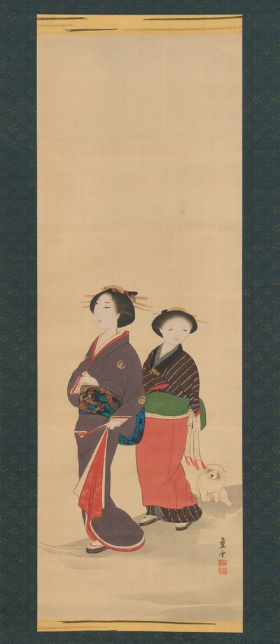Twee vrouwen en een puppy, voor 1785 door Nagasawa Rosetsu