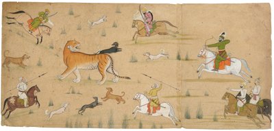Raja Balwant Dev Singh op tijgerjacht, ca. 1750 door Nainsukh