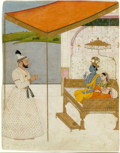 Visioen van Krishna en Radha van Raja Balwant Singh door Nainsukh