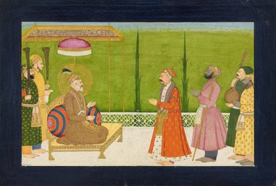 De dichter Sundar Das voor Keizer Shah Jahan, folio van een <em>Sundar Shringar</em> door Nainsukh
