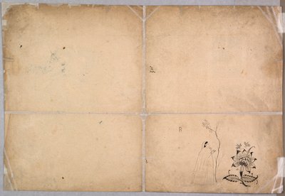 Twee vechtende olifanten op een binnenplaats voor Muhammad Shah door Nainsukh