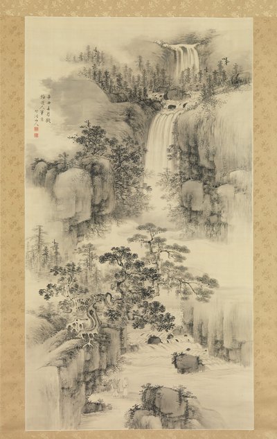 Landschap met waterval door Nakabayashi Chikuto