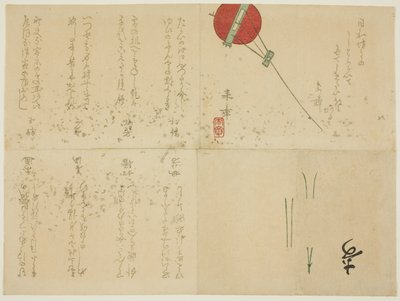 Gevouwen Surimono met Vlieger door Nakajima Raish