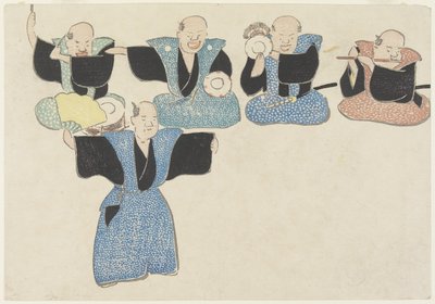 Danser en vier muzikanten, 18e-19e eeuw door Nakamura Hochu