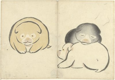 Drie jonge hondjes (Prentenalbum van Korin) door Nakamura Hochu
