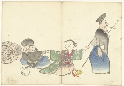 Twee geluksgoden en een tempeldanseres door Nakamura Hochu