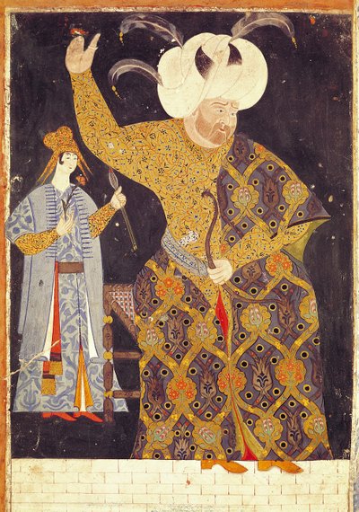 Portret van Sultan Selim II (1524-74) die een boog en pijl afvuurt door Nakkep, called Nigari Reis Haydar