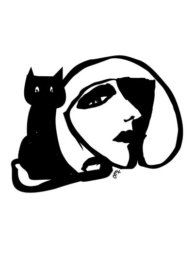 Catty Monday Kat, 2021 (Inkt op kaart) door Nancy Moniz Charalambous