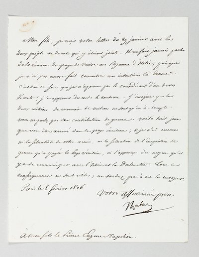 Ondertekende brief van Napoleon aan zijn stiefzoon, Prins Eugène de Beauharnais Napoleon door Napoleon Bonaparte