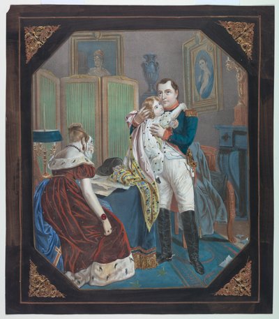"Tinsel Picture": Napoleon en keizerin Marie-Louise met de koning van Rome door Napoleon Bonaparte