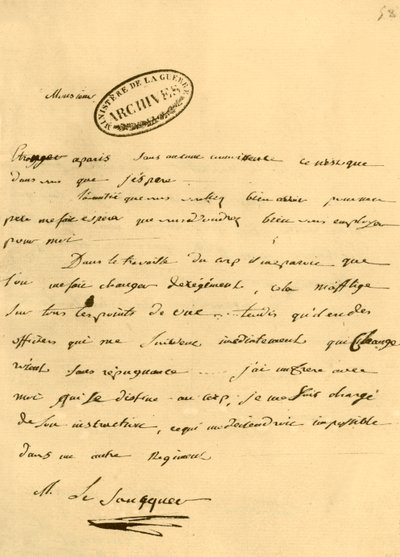 Brief van Napoleon aan Le Saucquer, oorlogsklerk, 3 juni 1791, 1921 door Napoleon Bonaparte I