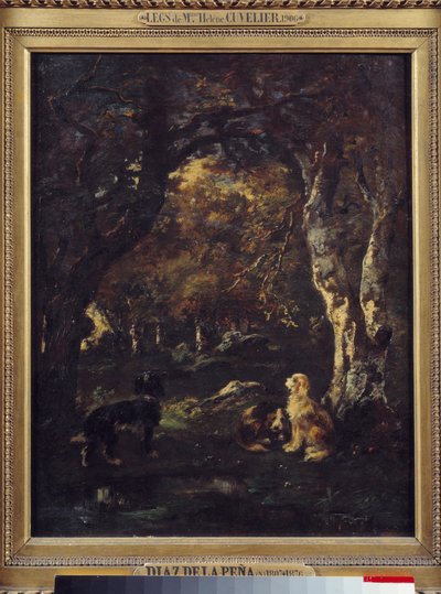 Honden in het bos door Narcisse Virgile Diaz de la Peña