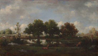Boslandschap met herten door Narcisse Virgile Diaz de la Peña