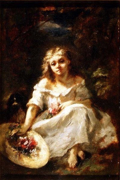 Meisje met Bloemen door Narcisse Virgile Diaz de la Peña