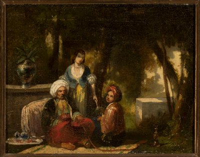 Man met een waterpijp tegen een boslandschap door Narcisse Virgile Diaz de la Peña